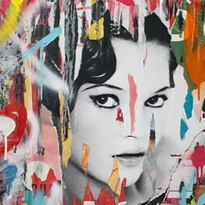 Kate Moss — Collage original sur toile, peinture à la bombe | Morgan Paslier